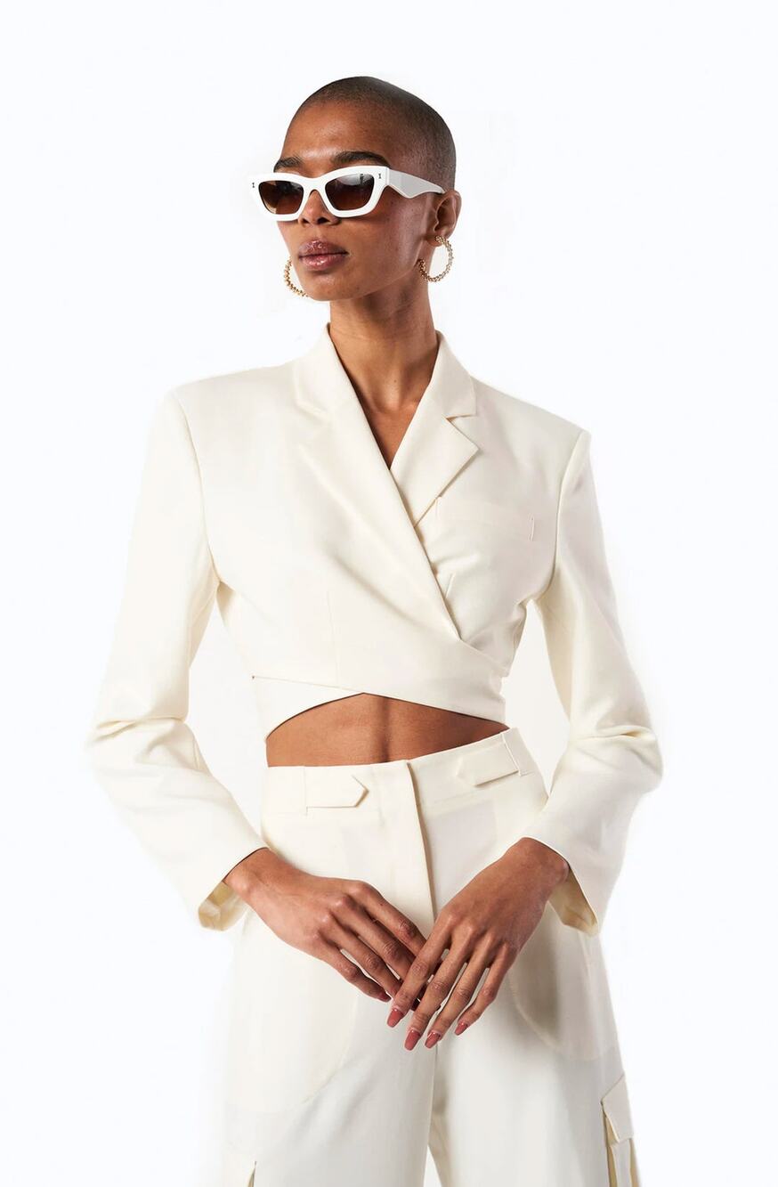 Ronny Kobo Zuna ivory cropped blazer size small